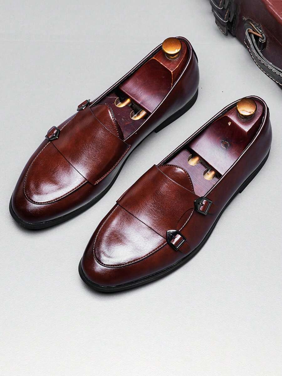 Men's Double Buckle Monk Loafers
