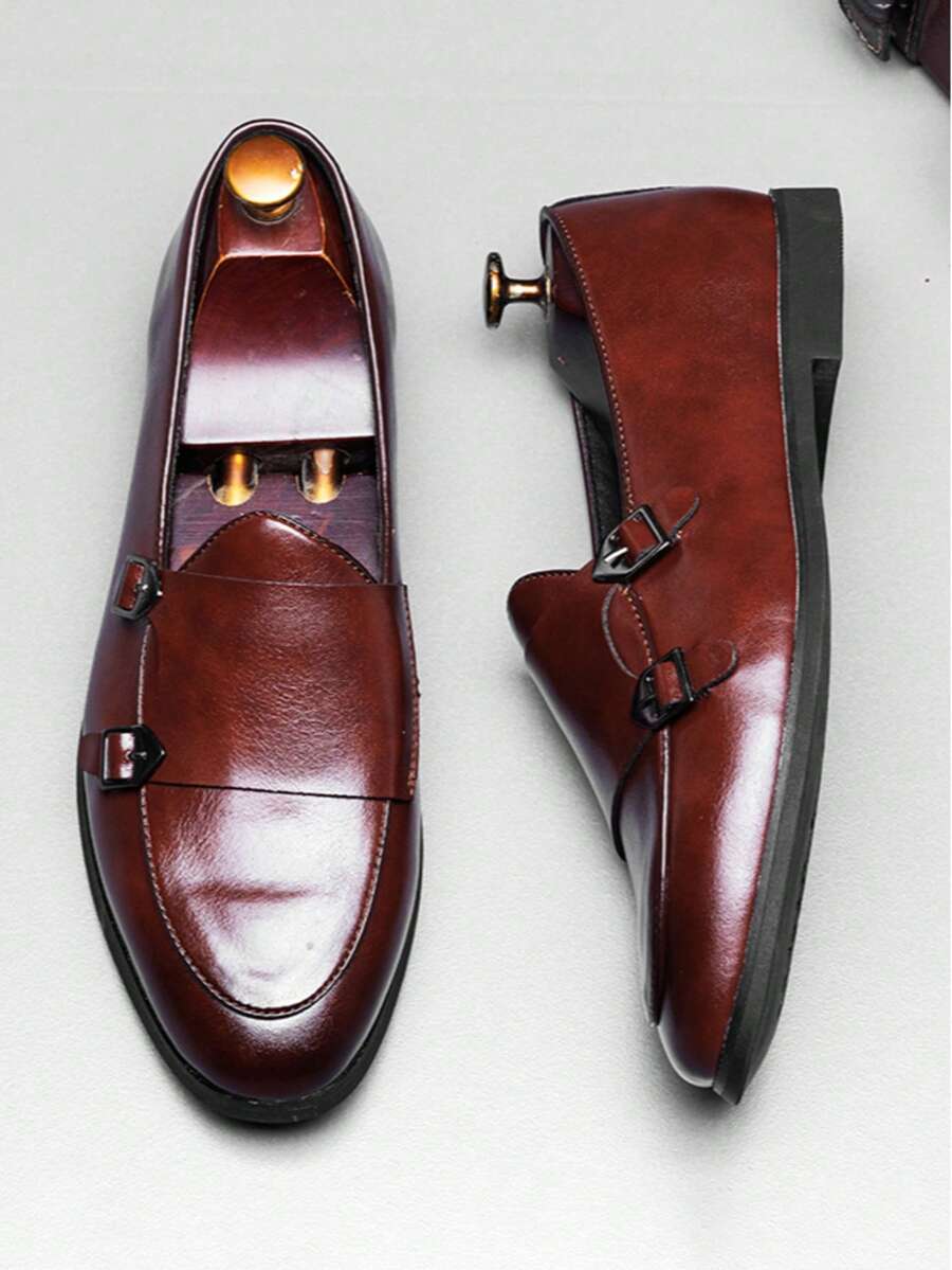 Men's Double Buckle Monk Loafers